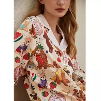 Женский пижамный комплект весна-осень кардиган брюки из двух частей пижама свободная домашняя одежда повседневная принтованная пижама S