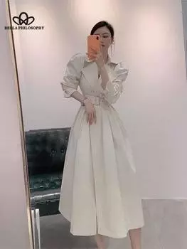 Женский плащ, элегантный повседневный длинный ветровка, модный тонкий винтажный свободный весенний кардиган, пальто с поясом S белый