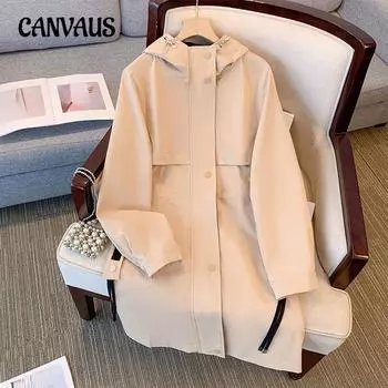 Женский плащ с капюшоном больших размеров на долгую осень, новая повседневная поляризованная куртка 2XL чёрный