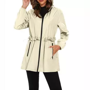 Женский плащ с капюшоном, походный костюм для занятий спортом на открытом воздухе, ветрозащитная куртка, водонепроницаемая куртка, топ L бежевый