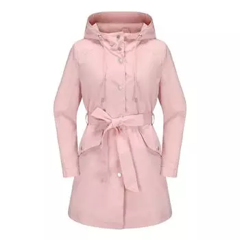 Женский плащ-тренч с капюшоном, водоотталкивающий, с поясом, на весну/осень 2024 года – тонкий, повседневный, свободного кроя S розовый