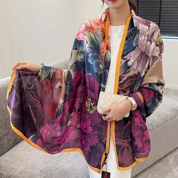 Женский платок-хиджаб с цветочным принтом, бандана, мусульманский дизайнерский шелковый шарф, шарфы для шеи, женская шаль, женский палантин, аксессуары для одежды 180x90cm