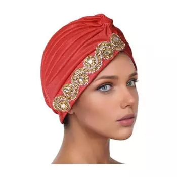 Женский платок на голову Эластичный обхват головы Дизайн с перекручиванием Шляпа-тюрбан с украшением стразами Аксессуары для волос красный
