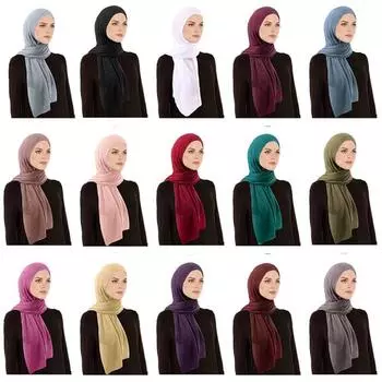 Женский платок на голову, модный премиальный шифоновый хиджаб, легкий платок-обертка, однотонный этнический шарф