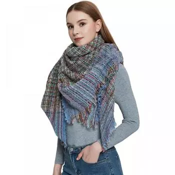 Женский платок, осенне-зимний клетчатый теплый квадратный шарф красный