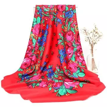 Женский платок, платки с цветочным принтом, платок, шаль, квадратный шарф, хиджаб, ретро, этнический красный