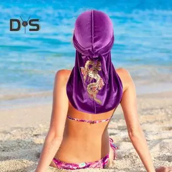 Женский платок в китайском стиле с вышивкой дракона на шнуровке, регулируемый, золотистый бархатный, ветрозащитный, однотонный, пиратский платок, шарф с символом дворянства темно-синий