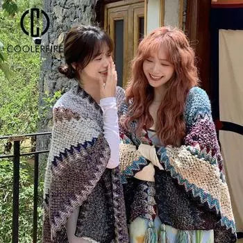 Женский платок в национальном стиле, модный роскошный шарф, женский дизайнерский дорожный шаль, ветрозащитный утолщенный плащ с кисточками AC2206 One Size синий