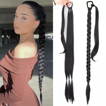 Женский плетеный хвост MERISIHAIR из синтетического волокна, натуральный черно-коричневый хвост с резинкой 85 CM