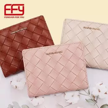 Женский плетеный кошелек в корейском стиле: Короткий, многофункциональный кошелек для монет и держатель для карт с большой вместимостью розовый