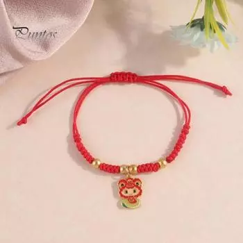 Женский плетеный мультяшный кулон в виде змеи, регулируемый, плетеный вручную, браслет в честь года змеи, подарок на Новый год A