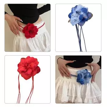 Женский плетеный пояс в стиле бохо с цветочным декором, декоративный пояс для подростков и девочек, рубашка, пояс чёрный