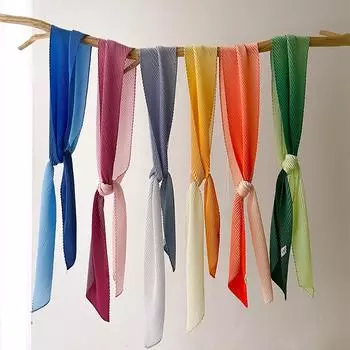 Женский плиссированный головной платок, шарфы, шейный платок, бандана, сплошной цвет 10*130cm темно-зеленого