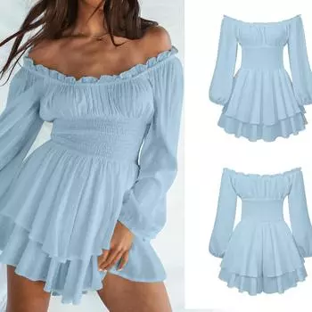 Женский плиссированный повседневный французский комбинезон с длинными рукавами и оборками S