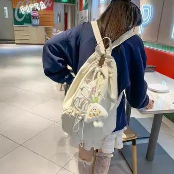 Женский плиссированный рюкзак со шнурком, легкий, студенческая дорожная сумка синий