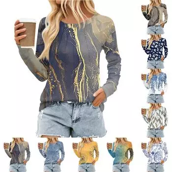 Женский плиссированный топ с длинными рукавами, поясом, цветочным принтом и круглым вырезом L