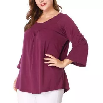 Женский плиссированный топ с круглым вырезом и длинным рукавом больших размеров, свободный, большой размер S