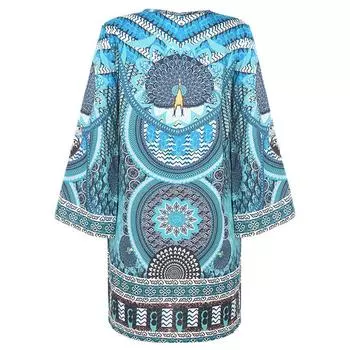 Женский пляжный халат больших размеров, пляжный саронг, купальник, накидка, модный принт Mujer, пляжная одежда, купальный костюм, платье макси XXL синий