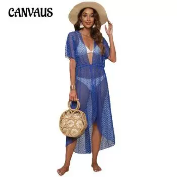 Женский пляжный кардиган для отдыха на море, большой размер, нерегулярный галстук, сексуальная прозрачная кружевная рубашка One Size синий