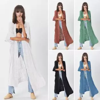 Женский пляжный кардиган с солнцезащитным кремом и защитой от ультрафиолета, с длинными рукавами, кружевной, в стиле бохо, бикини, накидка, тонкая икра белый