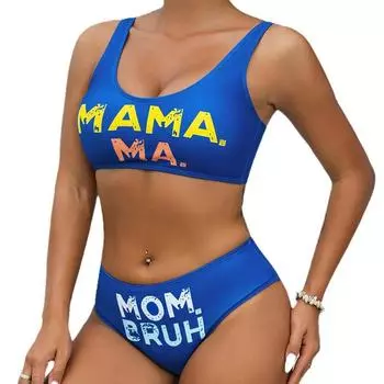 Женский пляжный купальник с буквенным принтом, женский комплект бикини из двух частей S синий