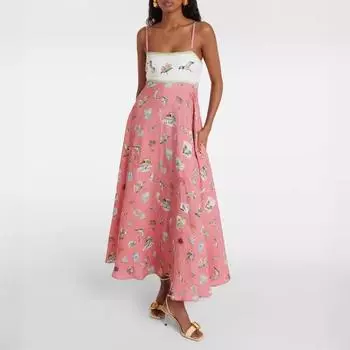 Женский пляжный сарафан в стиле бохо с цветочным принтом без рукавов, летнее макси-платье на тонких бретельках, повседневное присборенное струящееся платье А-силуэта, длинные вечерние платья для женщин S
