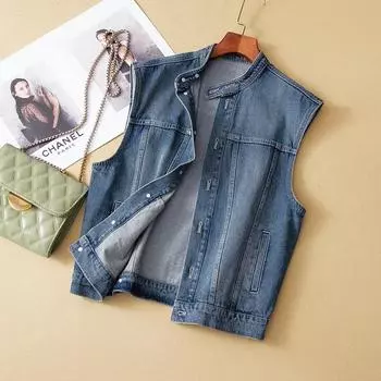 Женский плюшевый джинсовый жилет из хлопка с высоким воротником высокого качества, модный во фритюре Trkiye S