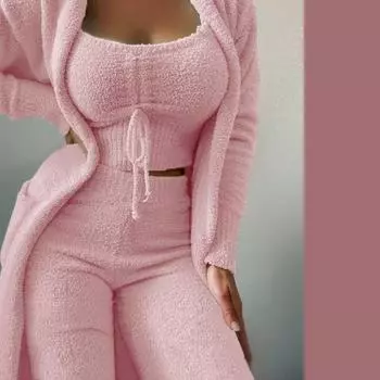 Женский плюшевый пиджак-тройка + подтяжки + брюки, повседневный костюм, домашний сервис XXS темно-синий