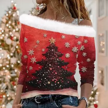 Женский плюшевый пуловер с длинными рукавами и рождественским принтом Christmas Elements L горячий розовый