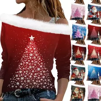 Женский плюшевый пуловер с длинными рукавами и рождественским принтом Christmas Elements M