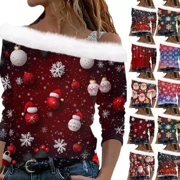 Женский плюшевый пуловер с длинными рукавами и рождественским принтом Christmas Elements XXL