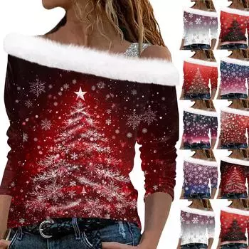 Женский плюшевый пуловер с длинными рукавами и рождественским принтом Christmas Elements XXL красный