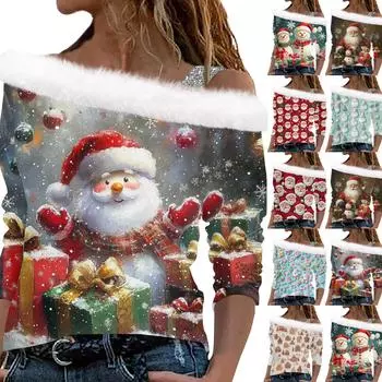 Женский плюшевый пуловер с длинными рукавами и рождественским принтом Christmas Elements XXL