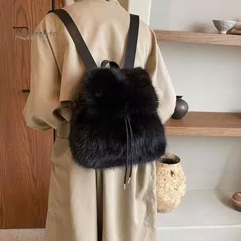 Женский плюшевый рюкзак с регулируемым плечевым ремнем, однотонный, большой емкости, универсальный модный рюкзак