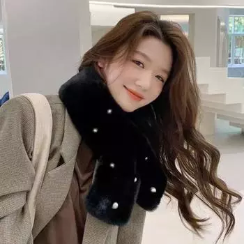 Женский плюшевый шарф, однотонный, с искусственным жемчугом, украшенный шарф, утолщенный, теплый, перекрестный шарф, зимний шейный платок белый