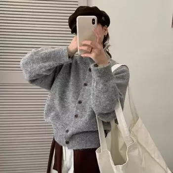 Женский плюшевый свитер, пальто с высоким воротником и длинным рукавом, свободный крой, вязание светло-серый