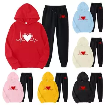 Женский плюшевый свободный пуловер с длинными рукавами и принтом на День святого Валентина, комплект с капюшоном S красный