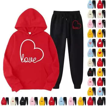 Женский плюшевый свободный пуловер с длинными рукавами и принтом на День святого Валентина, комплект с капюшоном L бежевый