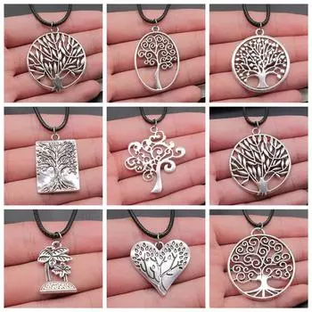 Женский подарок, 1 шт., кулон «Древо жизни», женское кожаное ожерелье 42 + 5 см 28x26mm-N210-B13721