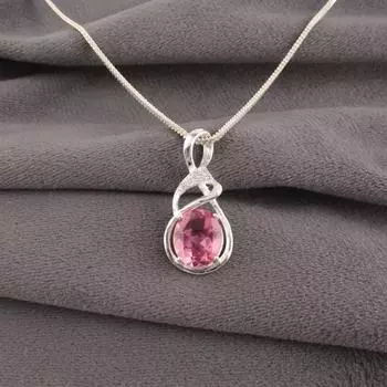 Женский Подарок Розовый Турмалин Драгоценный Камень 925 Стерлинговое Серебро Ювелирные Изделия Циркон Подвеска CZP-13-5