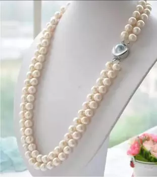 Женский подарок слово Любовь Новый 2-рядный 8-9 мм белый круглый белый ЖЕМЧУГ ожерелье mabe 17-19 дюймов