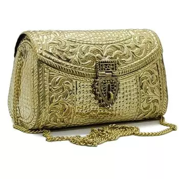 Женский подарок, свадебная сумка, латунный металлический клатч, сумка-слинг, индийский этнический антикварный клатч