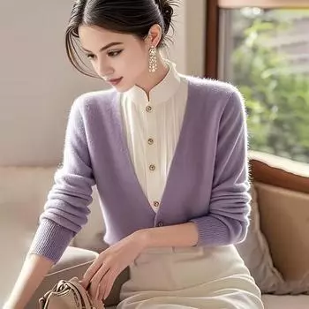 Женский поддельный свитер из двух частей с длинным рукавом и полуворотником-водолазкой контрастного цвета, свитер-рубашка в стиле ретро, вязаные топы фиолетовый