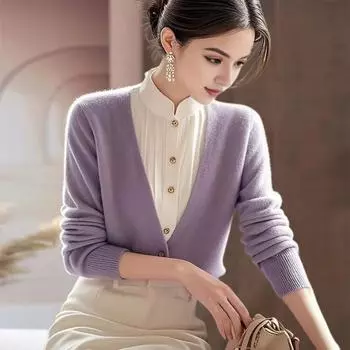 Женский поддельный свитер из двух частей с длинным рукавом и полуворотником-водолазкой контрастного цвета