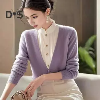 Женский поддельный свитер из двух частей с длинным рукавом и полуворотником-водолазкой контрастного цвета, свитер-рубашка в стиле ретро, вязаные топы фиолетовый