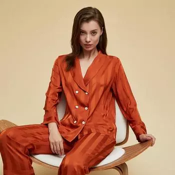 Женский полосатый кардиган, брюки, комплект из двух предметов, домашняя одежда, осенняя пижама, свободная повседневная ночная одежда, атласная пижама, домашняя одежда M