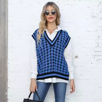 Женский полосатый контрастный цвет пэчворк ситцевый повседневный свитер жилет average size чёрный/белый