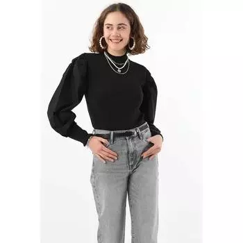 Женский полуводолазка с длинными рукавами и объемным воротником, трикотажный свитер, черный