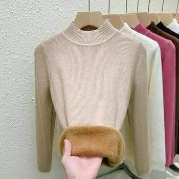Женский полуводолазный свитер, модный флисовый утолщенный свитер на осень и зиму, теплый топ с длинным рукавом, вязаный свитер 1881 S чёрный