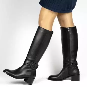 Женский пояс из натуральной кожи, высокие сапоги на среднем каблуке